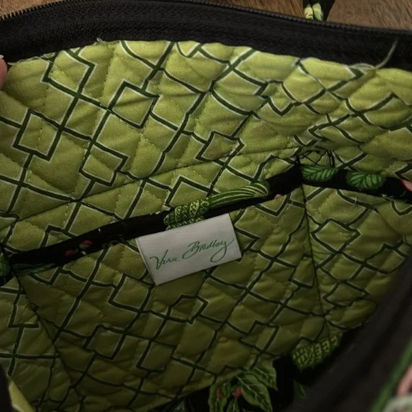 Vera Bradley Purse Black Quilt Fabric Floral Print Shoulder Bag Green Pink Blue - Picture 11 of 14